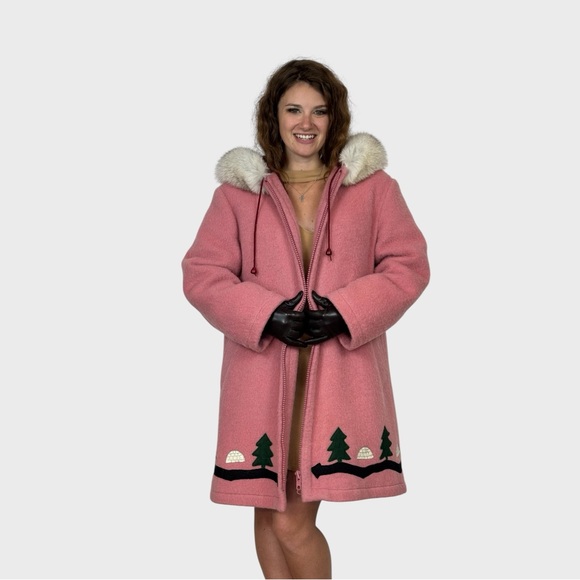 Pink Hooded Inuit Parka with Fur Trim - Picture 3 of 5